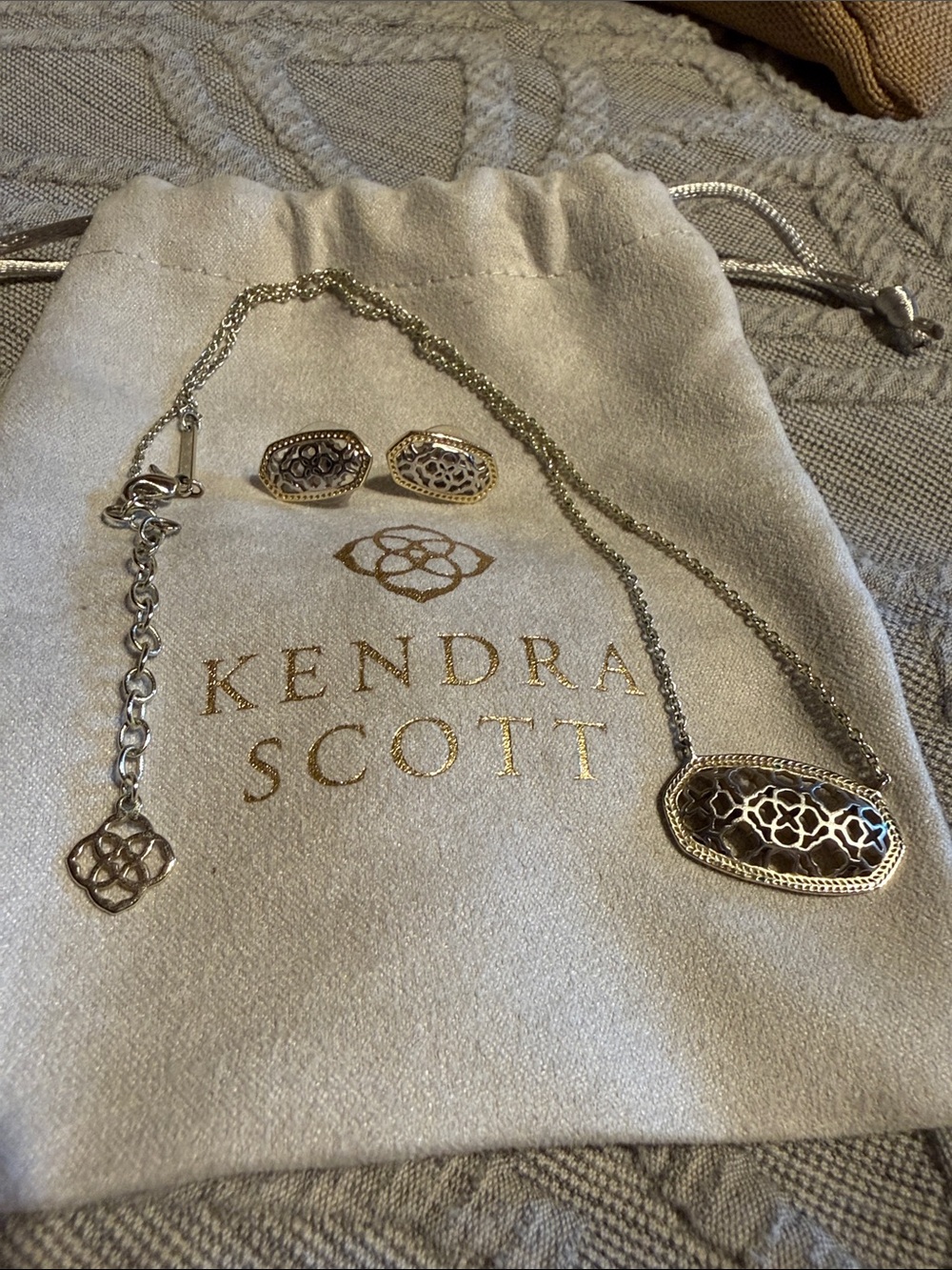Kendra Scott Silver Filigree Necklace and Stud Earrings Set - Silver with a gold
